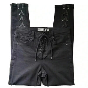Topshop Moto Skinny Jeans Jamie High Rise Lace Up Ankle Crop Black  Size 26